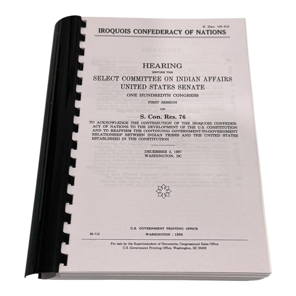 Vintage Iroquois Confederacy Hearing U.S. Senate 1988 S.Hrg.100-419 Softcover